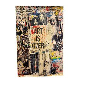 John Lennon Yoko Ono Art Is Over Poster Collage Print Signed By Mr Brainwash 24"